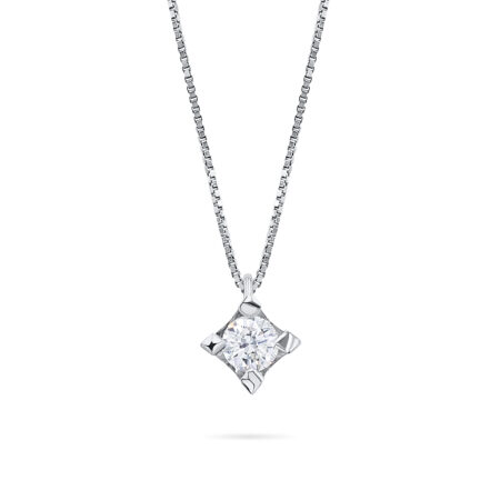 Collana Punto luce diamante naturale ct. 0,37 in oro bianco 18 kt